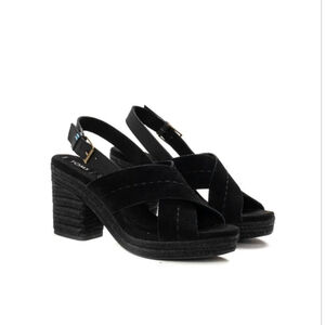 Women's TOMS Black Ibiza Block Strap Heels, Size 8.5